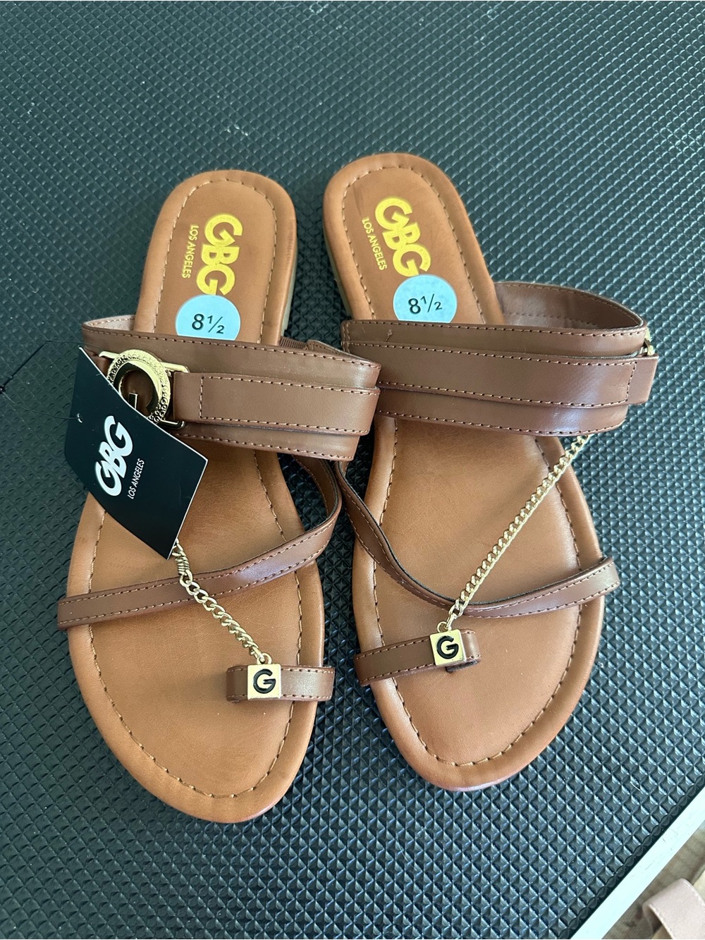Guess Brown Sandals with Gold Chain Detail